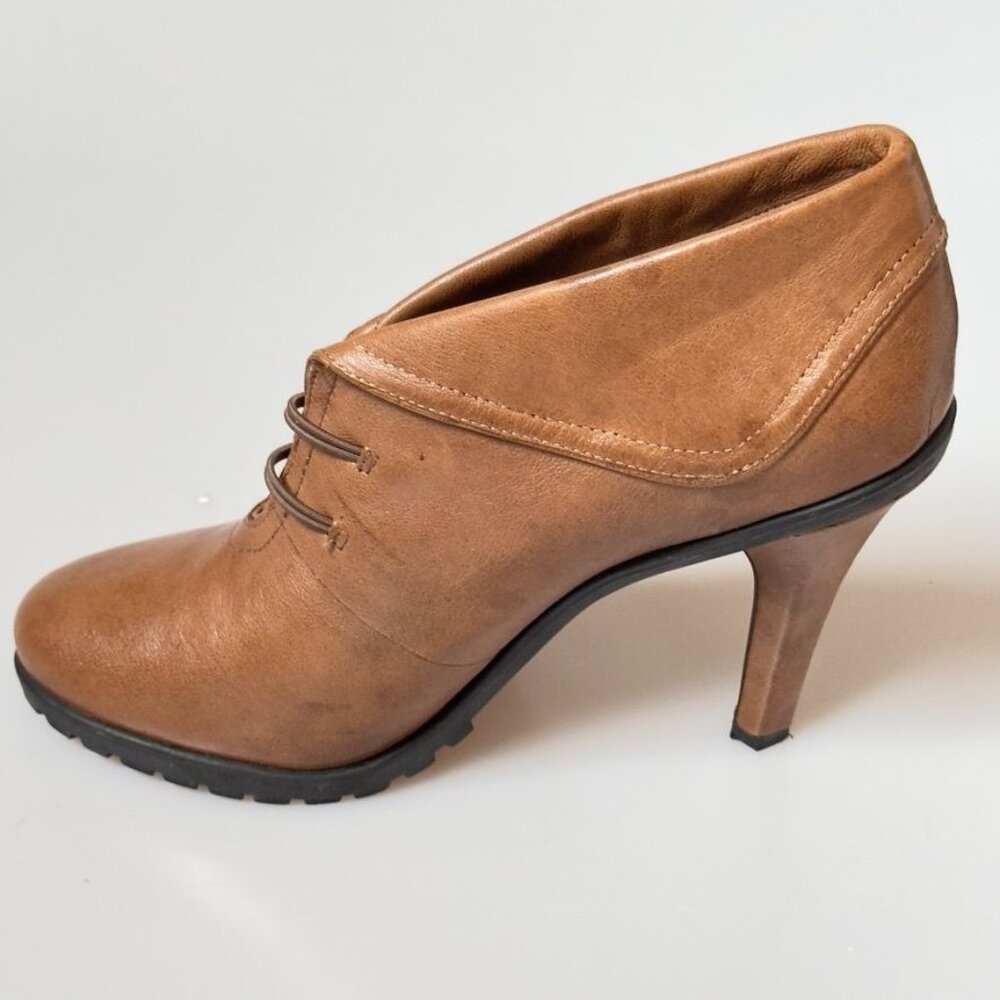 Women's Ankle Boots Me Too Jansyn Brown Leather Faux Laced High Heel Sculptured - Picture 7 of 16